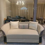 Beige Leather Sofa Set with Diamond Quilted Craftsmanship & Pyramid Studded Gold Stainless Steel Trim